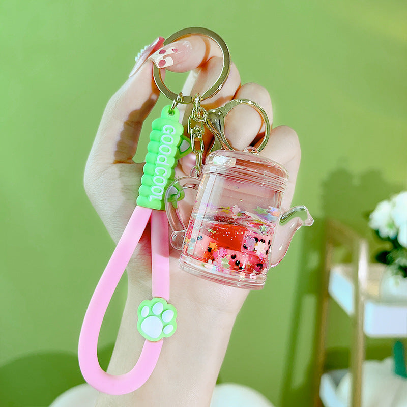 Wholesale Oil Filled Cute Quicksand Acrylic Key Ring
